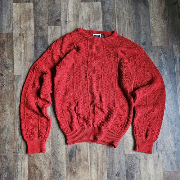 Vintage Badge Red Acrylic Sweater Men’s Sm EUC Made In USA - Picture 1 of 8